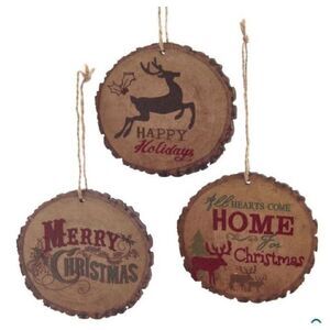Reindeer Hearts Come Home Merry Christmas Wood Slice Plaque Ornaments Set of 3